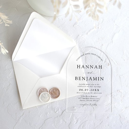 Arch Modern Zwart-wit minimalistische bruiloft Acryl Uitnodigingen