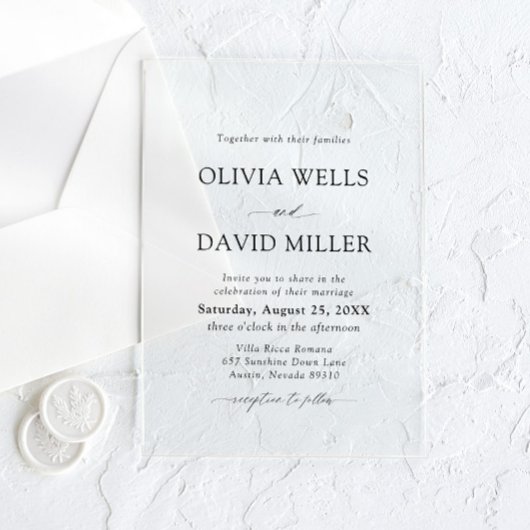 Arch Modern Zwart-wit minimalistische bruiloft Acryl Uitnodigingen