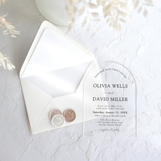 Arch Modern Zwart-wit minimalistische bruiloft Acryl Uitnodigingen