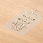 Arch Modern Zwart-wit minimalistische bruiloft Acryl Uitnodigingen (Laagn)