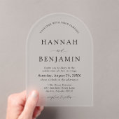 Arch Modern Zwart-wit minimalistische bruiloft Acryl Uitnodigingen (Insitu (Draagbaar))