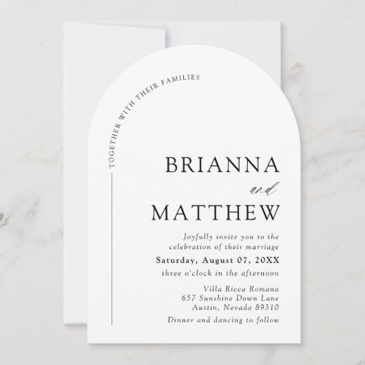 Arch Modern Zwart-wit minimalistische bruiloft Kaart (Voorkant)