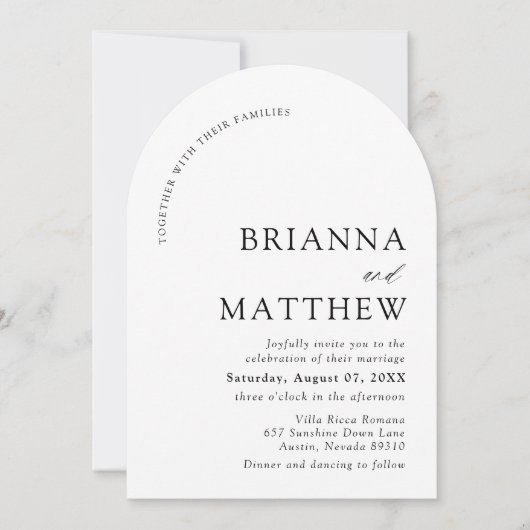 Arch Modern Zwart-wit minimalistische bruiloft Kaart (Voorkant)