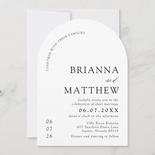 Arch Modern Zwart-wit minimalistische bruiloft Kaart (Voorkant)