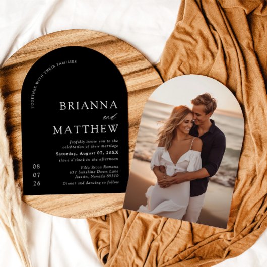 Arch Modern Zwart-wit minimalistische bruiloft Kaart