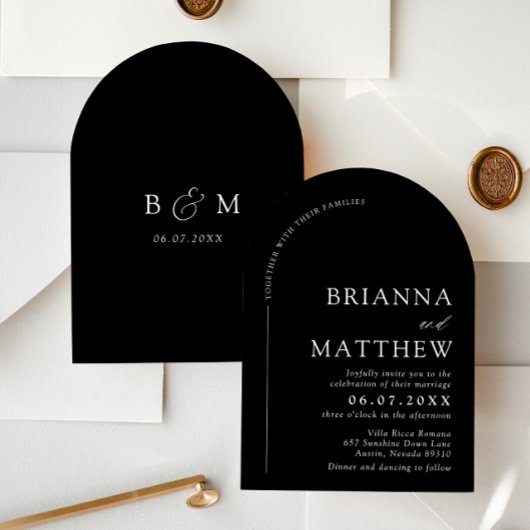 Arch Modern Zwart-wit minimalistische bruiloft Kaart