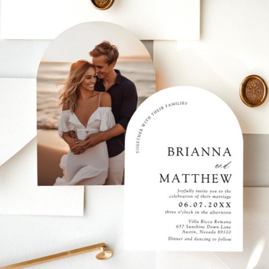 Arch Modern Zwart-wit minimalistische bruiloft Kaart