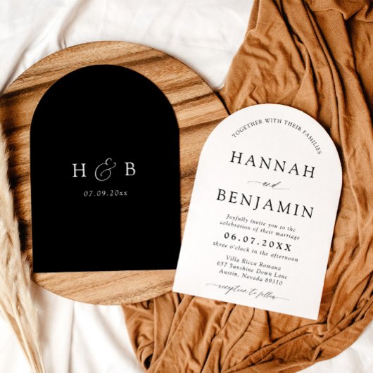 Arch Modern Zwart-wit minimalistische bruiloft Kaart