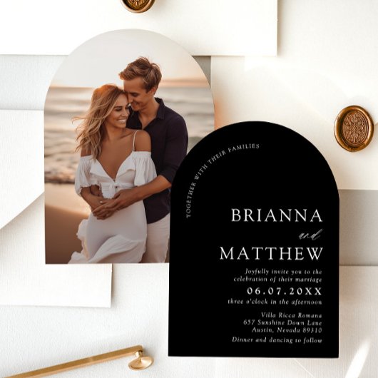 Arch Modern Zwart-wit minimalistische bruiloft Kaart