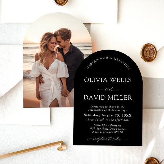 Arch Modern Zwart-wit minimalistische bruiloft Kaart