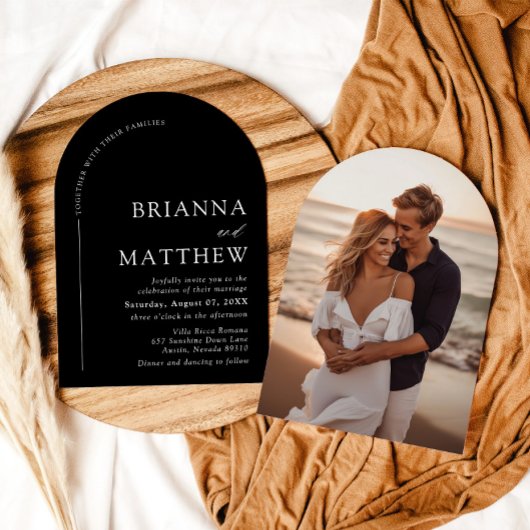 Arch Modern Zwart-wit minimalistische bruiloft Kaart