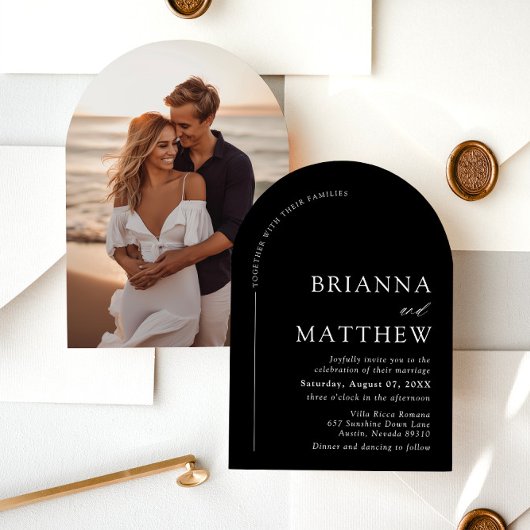 Arch Modern Zwart-wit minimalistische bruiloft Kaart