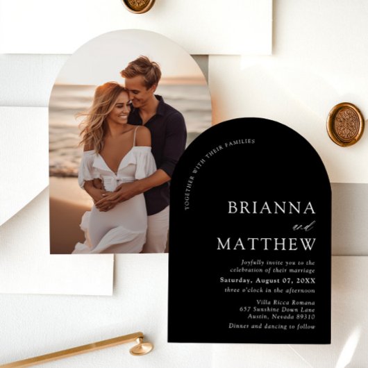 Arch Modern Zwart-wit minimalistische bruiloft Kaart