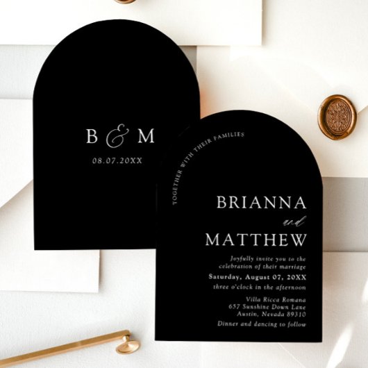Arch Modern Zwart-wit minimalistische bruiloft Kaart