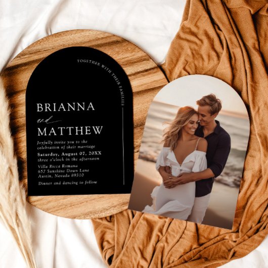 Arch Modern Zwart-wit minimalistische bruiloft Kaart