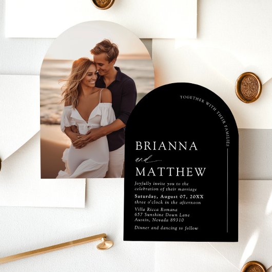 Arch Modern Zwart-wit minimalistische bruiloft Kaart