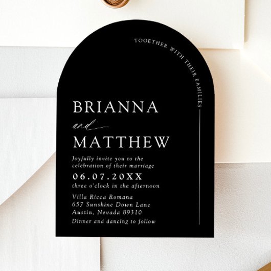 Arch Modern Zwart-wit minimalistische bruiloft Kaart