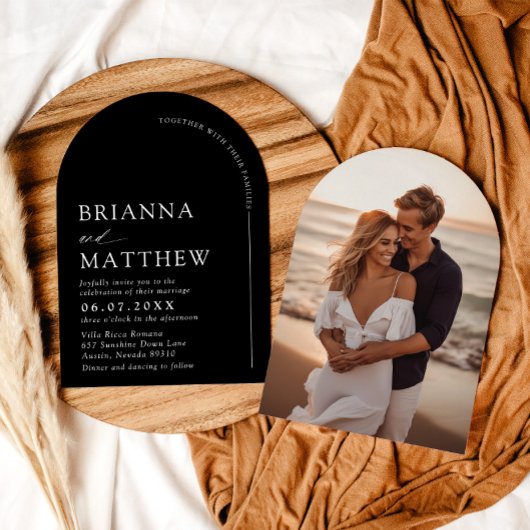 Arch Modern Zwart-wit minimalistische bruiloft Kaart