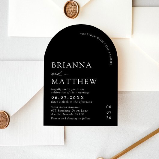 Arch Modern Zwart-wit minimalistische bruiloft Kaart