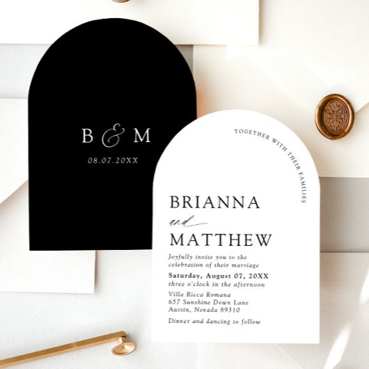 Arch Modern Zwart-wit minimalistische bruiloft Kaart