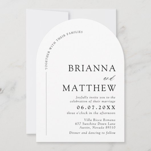 Arch Modern Zwart-wit minimalistische bruiloft Kaart (Voorkant)