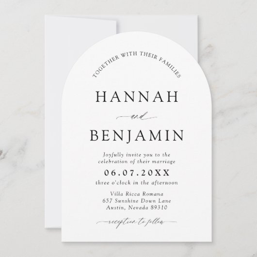 Arch Modern Zwart-wit minimalistische bruiloft Kaart (Voorkant)