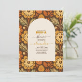Arch Moderne Retro 70er Bloemen Bruidsdouche Kaart (Staand voorkant)