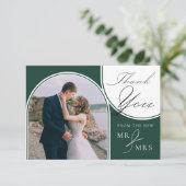 Arch Multi Foto Elegante Kalligrafie Smaragd Groen Bedankkaart (Staand voorkant)