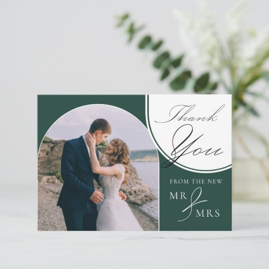 Arch Multi Foto Elegante Kalligrafie Smaragd Groen Bedankkaart (Staand voorkant)