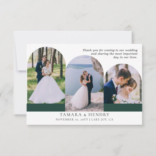 Arch Multi Foto Elegante Kalligrafie Smaragd Groen Bedankkaart (Achterkant)