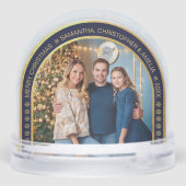 Arch Navy Blue Faux Gold Christmas Family Photo  Sneeuwbol (Achterkant)