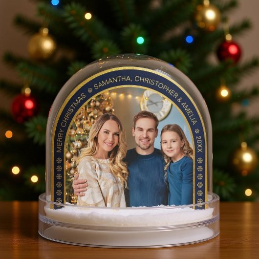 Arch Navy Blue Faux Gold Christmas Family Photo  Sneeuwbol