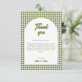 Arch Olive green Minimalist Retro Checker Wedding Bedankkaart (Staand voorkant)