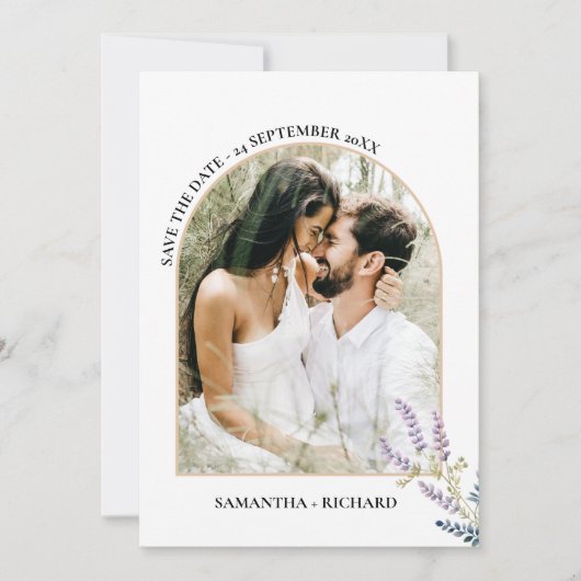 Arch Paarse Wildflower Bruiloft Save The Date Kaart (Voorkant)