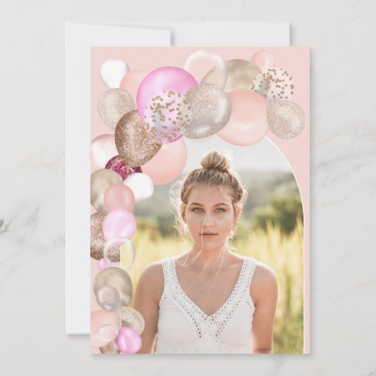 Arch pastel Boho glitter ballonnen roze Sweet 16 Kaart (Achterkant)
