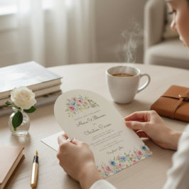 arch Pastel Floral Wreath Wedding Invitation Kaart