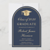 Arch Photo Blue Gold Afstuderen aangekondigd Kaart (Voorkant)