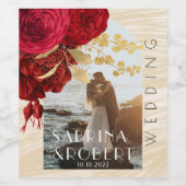 Arch Photo Burgund Floral Botanical Wedding Wijn Etiket (Enkel label)