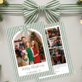 Arch Photo Christmas Card with Green Stripes & Bow Feestdagenkaart