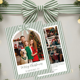 Arch Photo Christmas Card with Green Stripes & Bow Feestdagenkaart