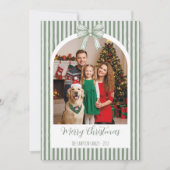 Arch Photo Christmas Card with Green Stripes & Bow Feestdagenkaart (Voorkant)
