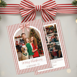 Arch Photo Christmas Card with Red Stripes & Bow Feestdagenkaart