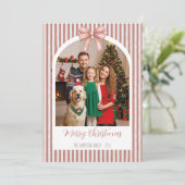 Arch Photo Christmas Card with Red Stripes & Bow Feestdagenkaart (Staand voorkant)