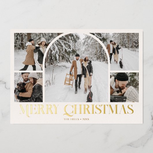 Arch Photo Collage  Ivoor Folie Feestdagenkaart (Voorkant)