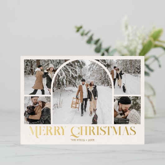 Arch Photo Collage  Ivoor Folie Feestdagenkaart (Staand Voorkant)