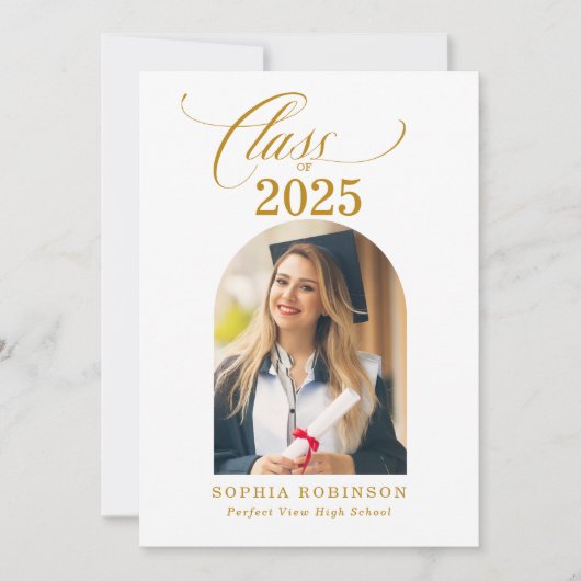 Arch Photo Elegant Gold Script Afstudeerfeest Kaart (Voorkant)