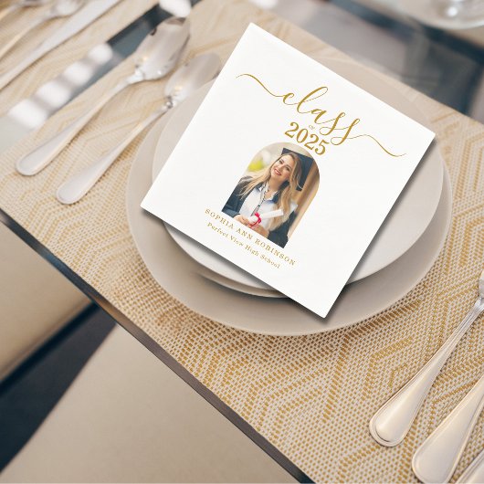 Arch Photo Elegant Gold Script Afstudeerfeest Servet