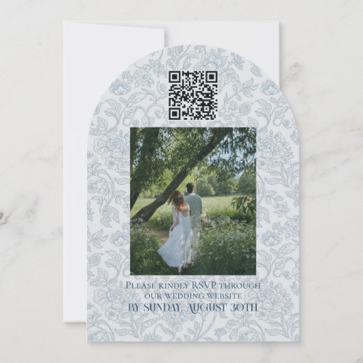 Arch Photo Floral Toile Script Save the Date Kaart (Achterkant)