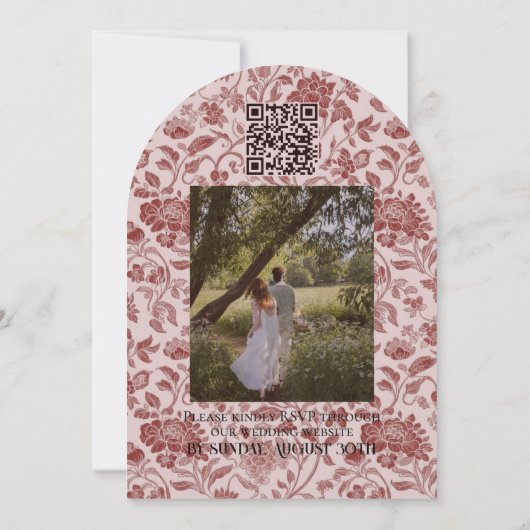 Arch Photo Floral Toile Script Save the Date Kaart (Achterkant)