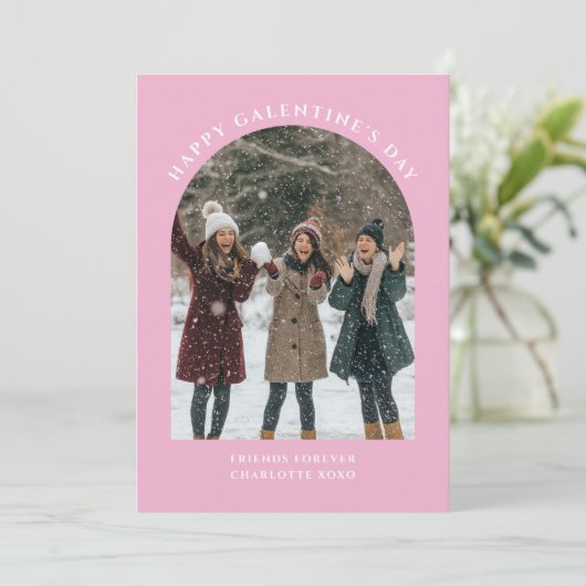 Arch Photo Girly Pink BFF Galentines Day Kaart (Staand voorkant)